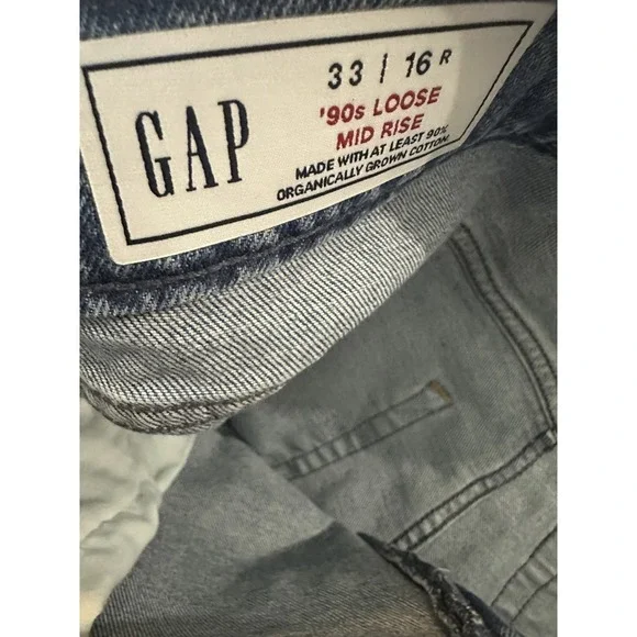 NWT Gap Mid Rise 90s Loose Jeans Split Hem Distressed Blue Denim Plus Size 33 16 - Picture 9 of 16